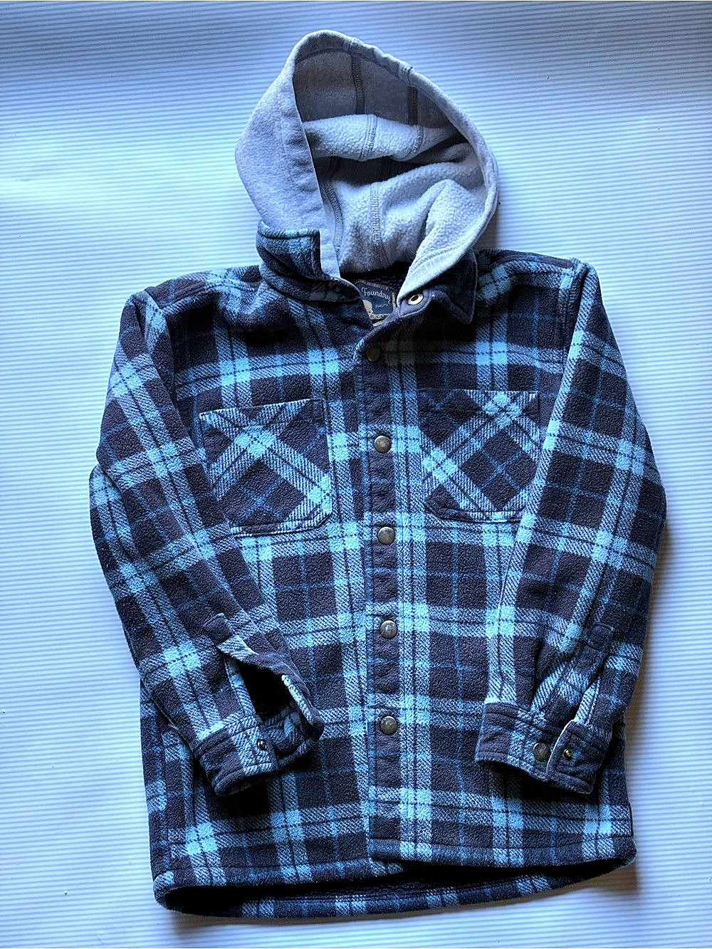 Freedom Foundry Youth Super Plush Flannel Shirt Hooded Jacket Blue & Black